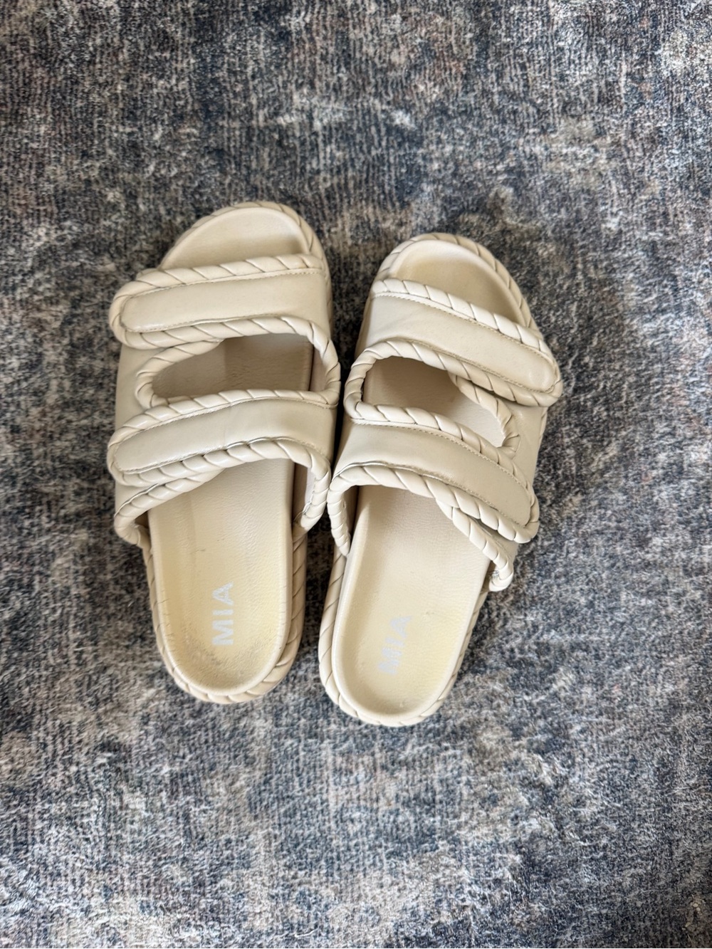 MIA Double Braided Strap Slide Sandals in Cream